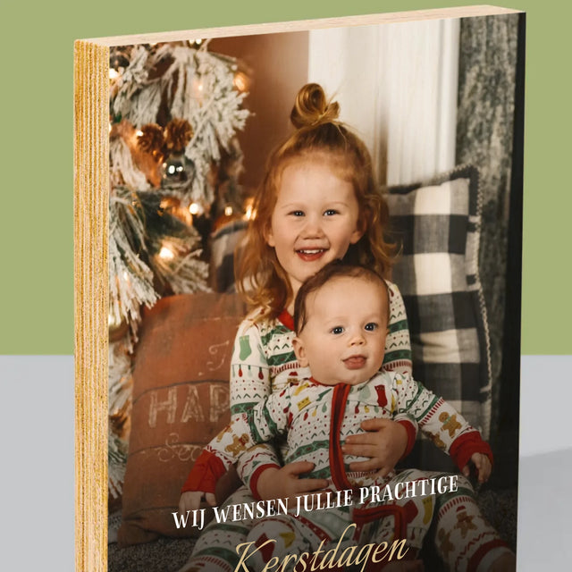 Foto En Handtekening: Prettige Feestdagen - Afdruk Op Hout (Verticaal)