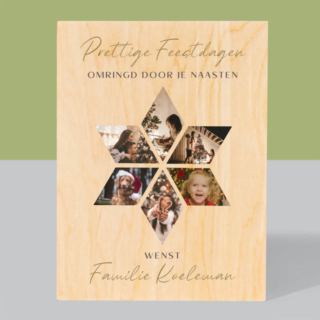 Fotocollage: Prachtige Feestdagen, Ster - Afdruk Op Hout (Verticaal)