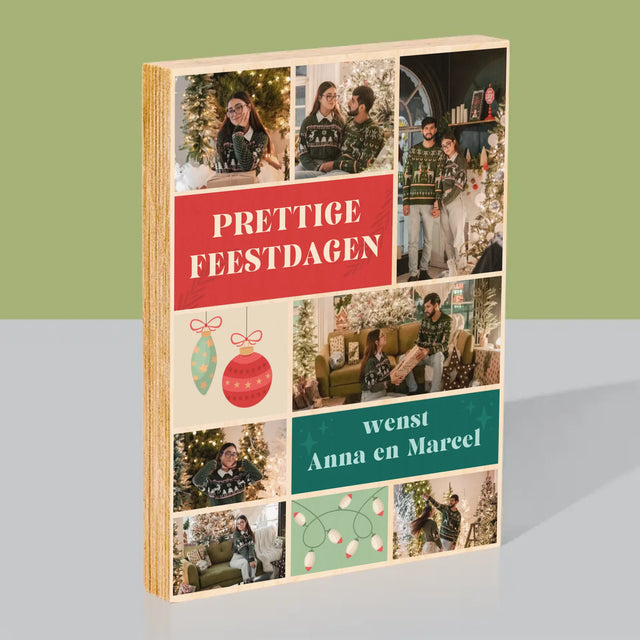 Fotocollage: Kerst Foto'S - Afdruk Op Hout (Verticaal)