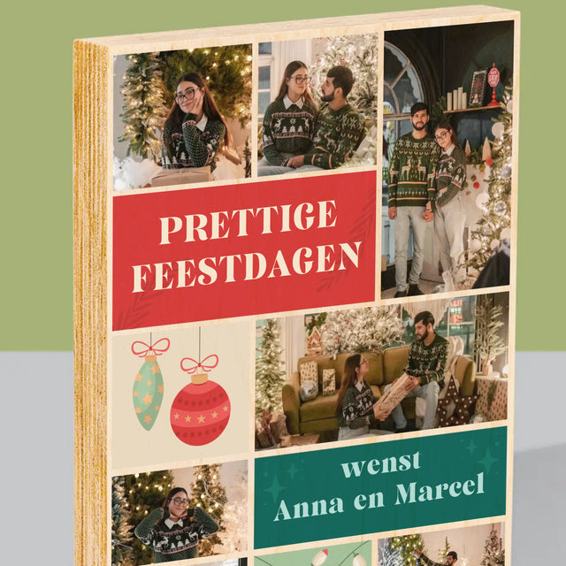 Fotocollage: Kerst Foto'S - Afdruk Op Hout (Verticaal)