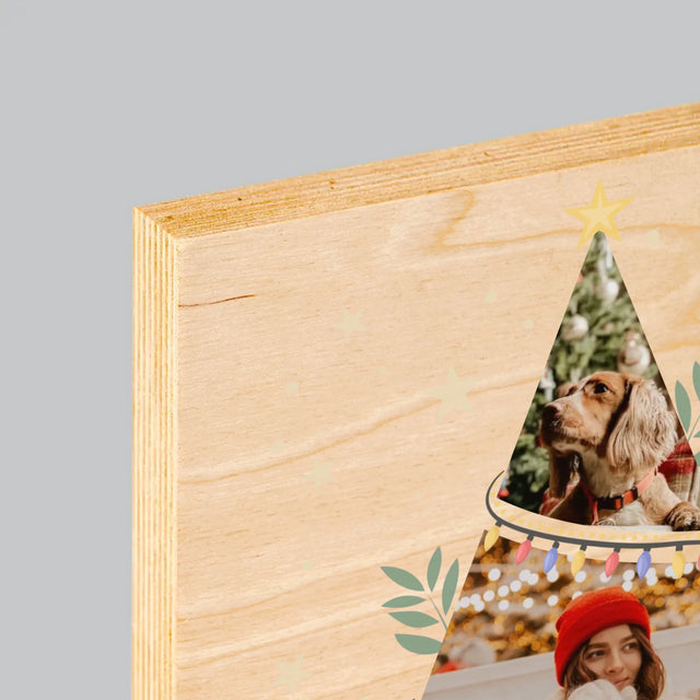 Fotocollage: Kerstboom, Magische Feestdagen - Afdruk Op Hout (Verticaal)
