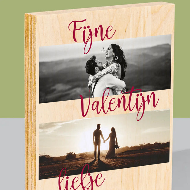 Fotocollage: Fijne Valentijn - Afdruk Op Hout (Verticaal)