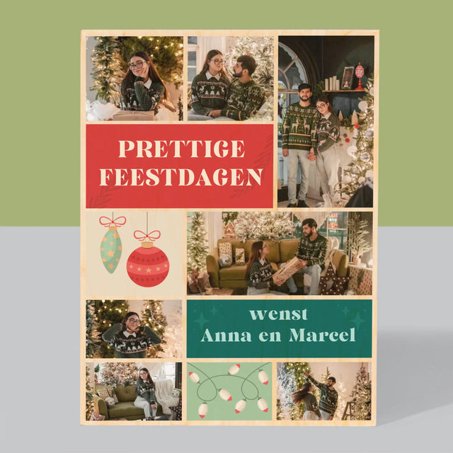 Fotocollage: Kerst Foto'S - Afdruk Op Hout (Verticaal)