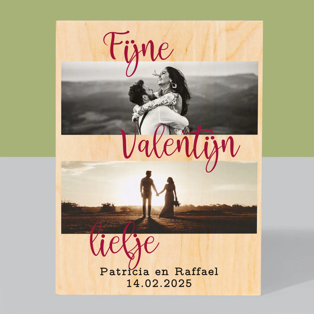 Fotocollage: Fijne Valentijn - Afdruk Op Hout (Verticaal)