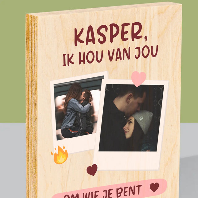 Fotocollage: Ik Hou Van Jou Om Wie Je Bent - Afdruk Op Hout (Verticaal)