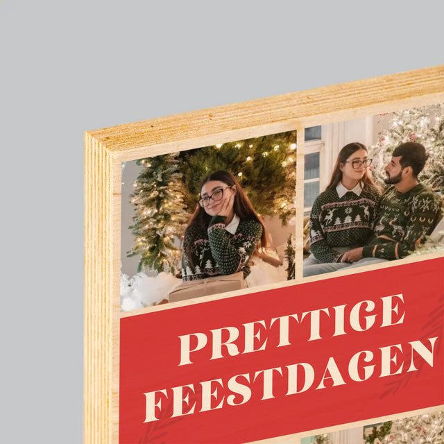 Fotocollage: Kerst Foto'S - Afdruk Op Hout (Verticaal)
