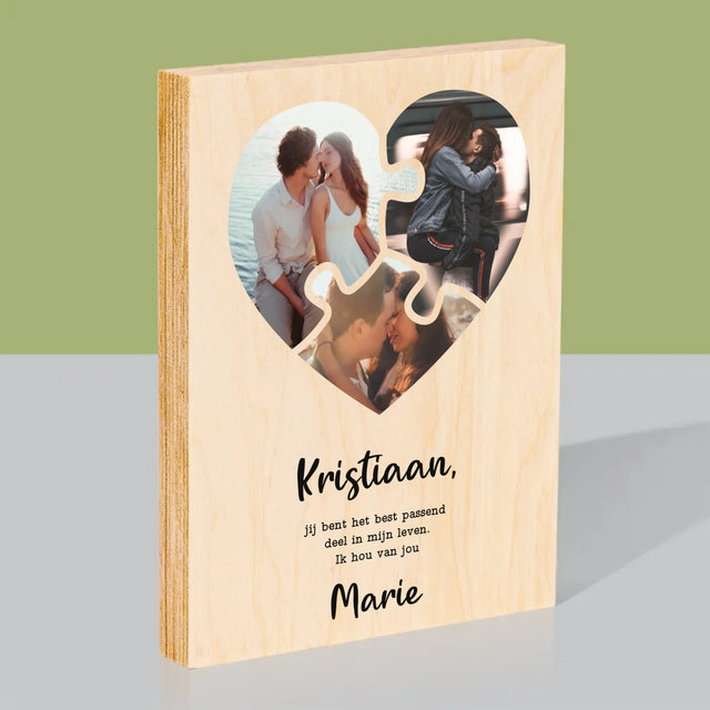 Fotocollage: Valentijn Puzzel - Afdruk Op Hout (Verticaal)