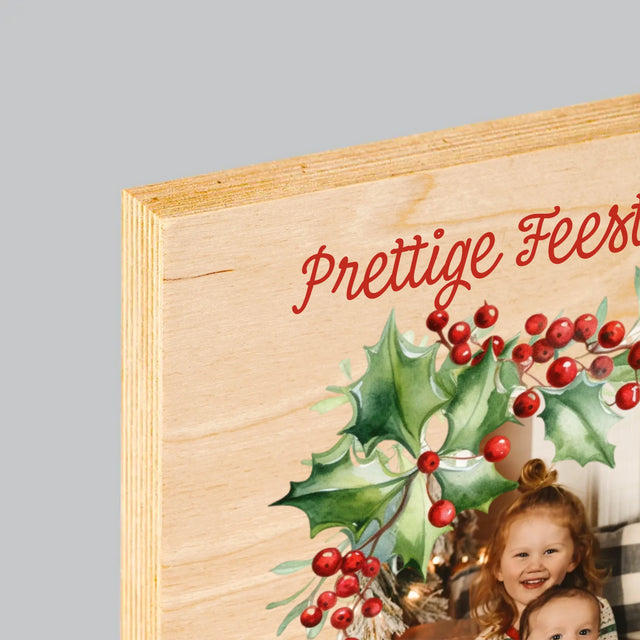 Foto En Handtekening: Kerstkrans - Afdruk Op Hout (Verticaal)