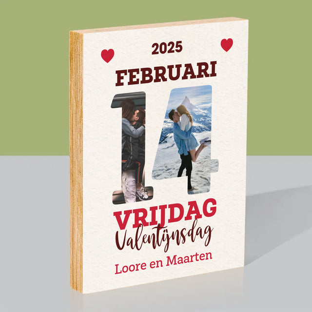 Woord Van Foto'S: Valentijnsdag Kalenderblad - Afdruk Op Hout (Verticaal)