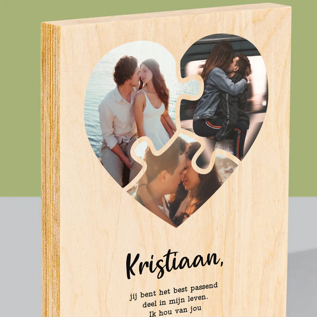 Fotocollage: Valentijn Puzzel - Afdruk Op Hout (Verticaal)