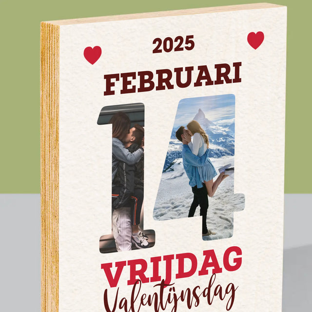 Woord Van Foto'S: Valentijnsdag Kalenderblad - Afdruk Op Hout (Verticaal)