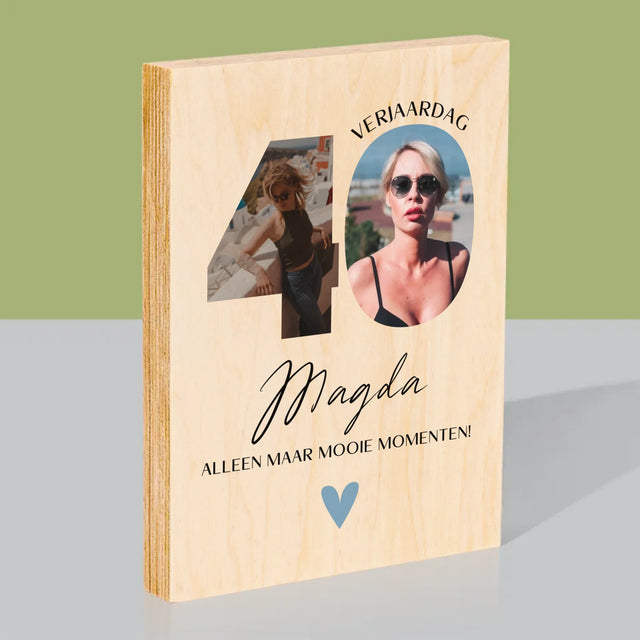 Woord Van Foto'S: 40E Verjaardag Mooie Momenten - Afdruk Op Hout (Verticaal)