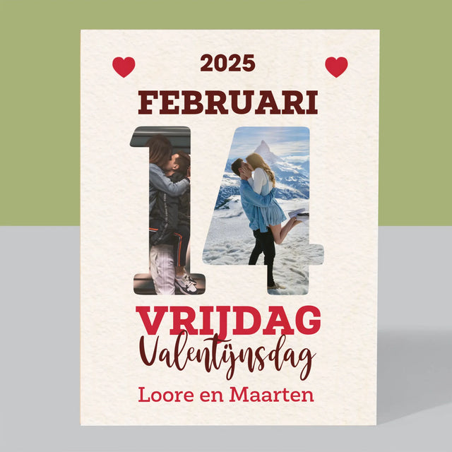 Woord Van Foto'S: Valentijnsdag Kalenderblad - Afdruk Op Hout (Verticaal)