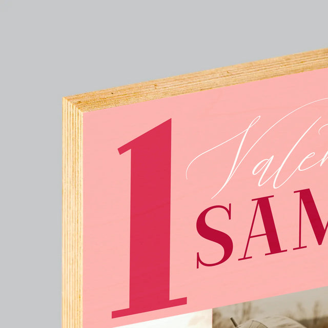 Fotocollage: Eerste Valentijn Samen - Afdruk Op Hout (Verticaal)