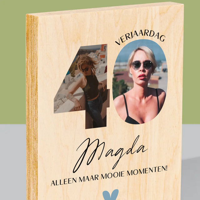 Woord Van Foto'S: 40E Verjaardag Mooie Momenten - Afdruk Op Hout (Verticaal)