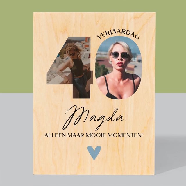 Woord Van Foto'S: 40E Verjaardag Mooie Momenten - Afdruk Op Hout (Verticaal)
