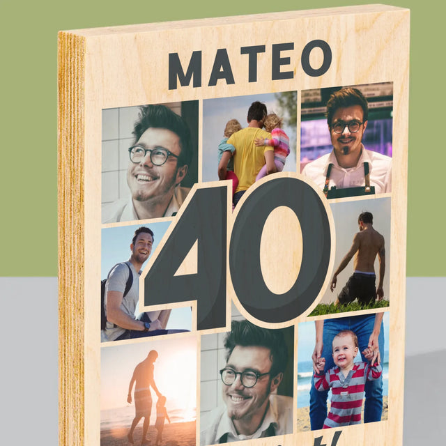 Fotocollage: 40 Jaar - Afdruk Op Hout (Verticaal)