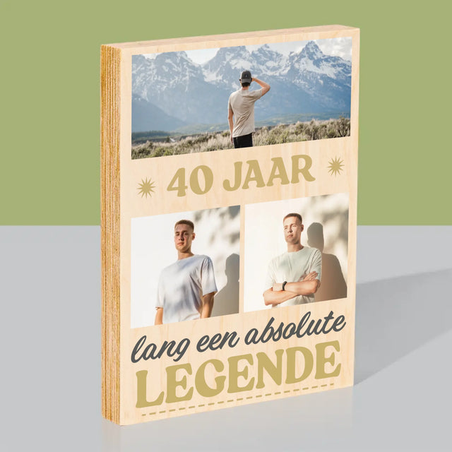 Fotocollage: 40 Jaar Lang Een Legende - Afdruk Op Hout (Verticaal)