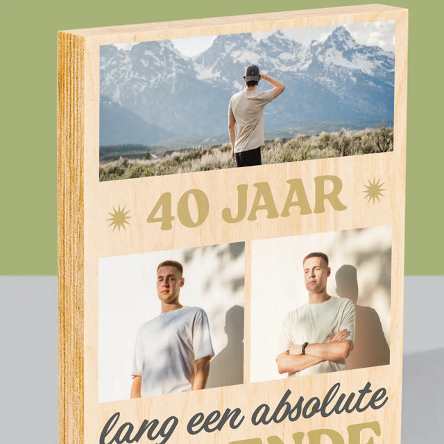 Fotocollage: 40 Jaar Lang Een Legende - Afdruk Op Hout (Verticaal)