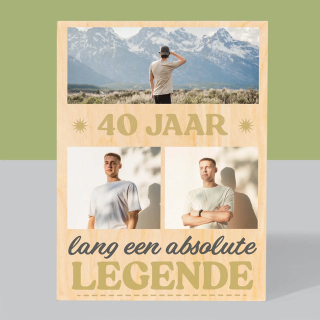 Fotocollage: 40 Jaar Lang Een Legende - Afdruk Op Hout (Verticaal)