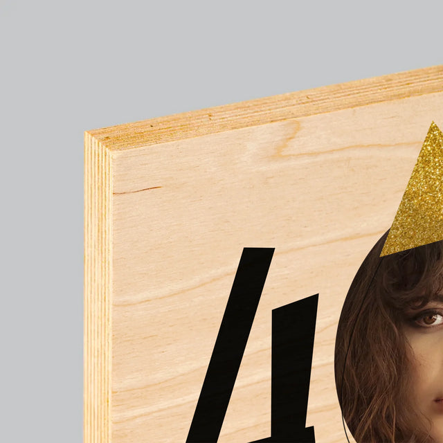 Foto En Handtekening: 40 Verjaardag Pet - Afdruk Op Hout (Verticaal)