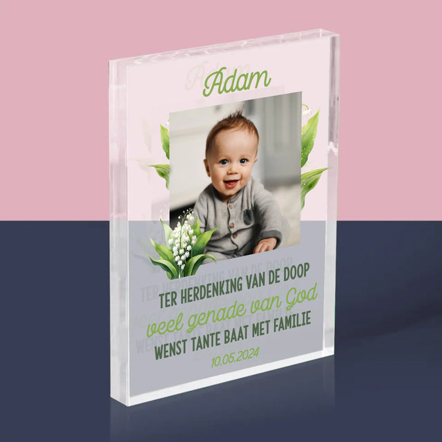 Foto En Handtekening: Ter Herdenking Van De Doop, Lelietje-Van-Dalen - Acryl Blok