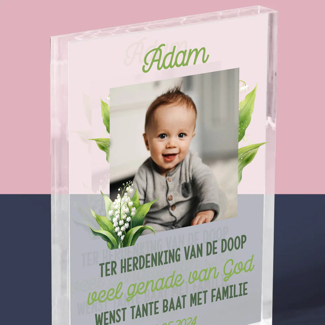 Foto En Handtekening: Ter Herdenking Van De Doop, Lelietje-Van-Dalen - Acryl Blok
