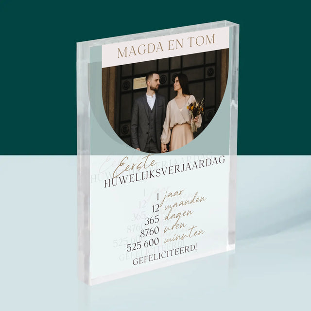 Foto En Handtekening: Eerste Huwelijksverjaardag - Acryl Blok