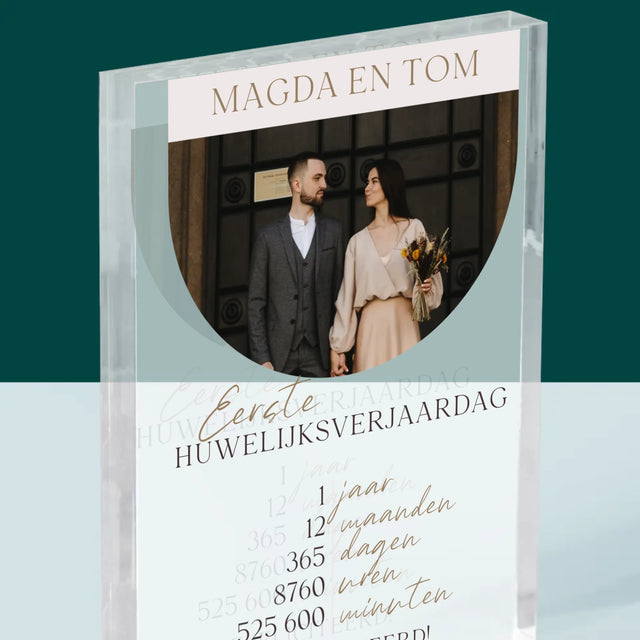 Foto En Handtekening: Eerste Huwelijksverjaardag - Acryl Blok