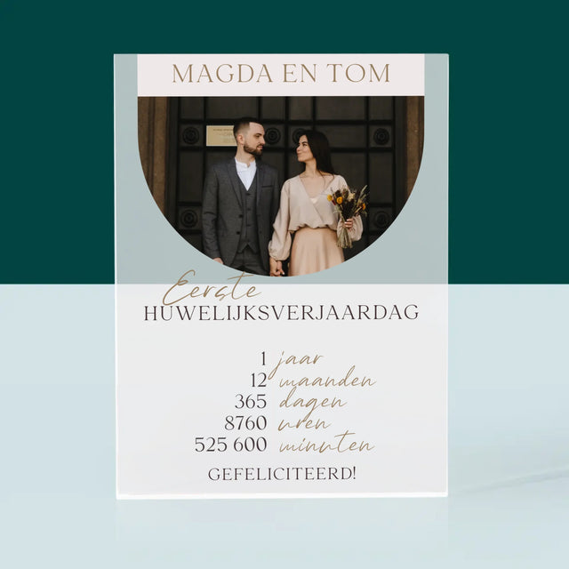 Foto En Handtekening: Eerste Huwelijksverjaardag - Acryl Blok