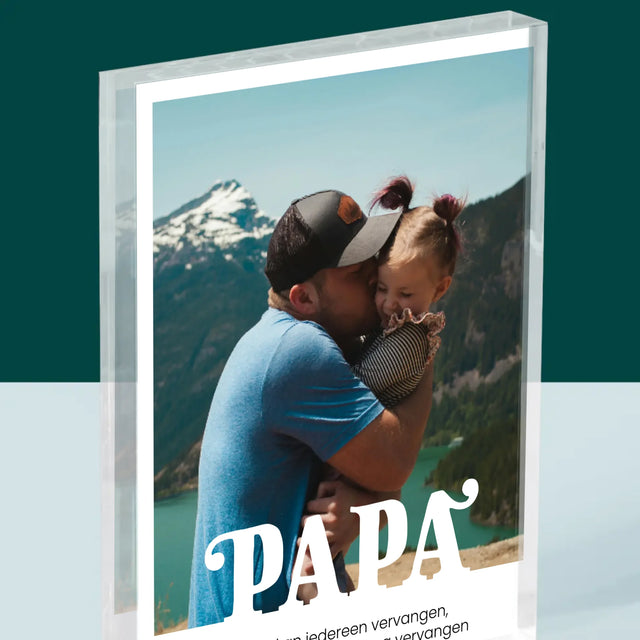 Foto En Handtekening: Onvervangbare Papa, Toewijding - Acryl Blok