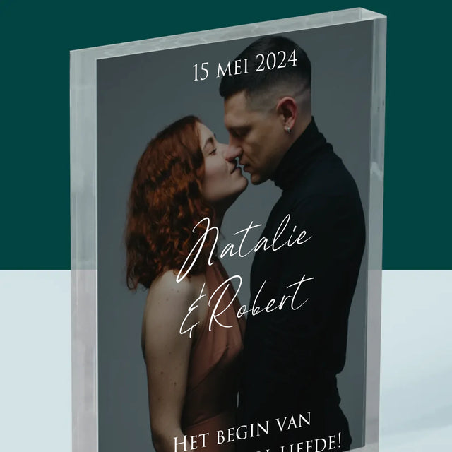 Foto En Handtekening: Trouwfoto Met Wensen - Acryl Blok