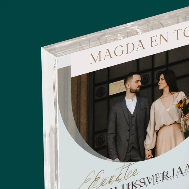 Foto En Handtekening: Eerste Huwelijksverjaardag - Acryl Blok