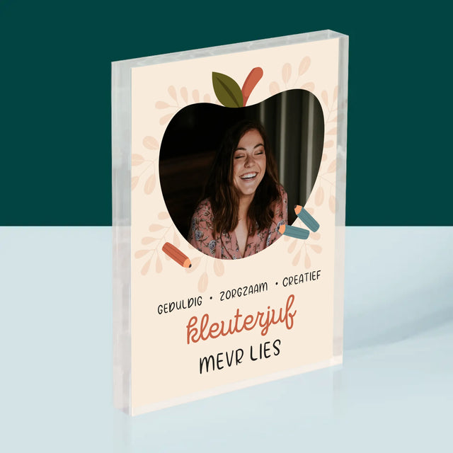 Foto En Handtekening: Kleuterjuf - Acryl Blok