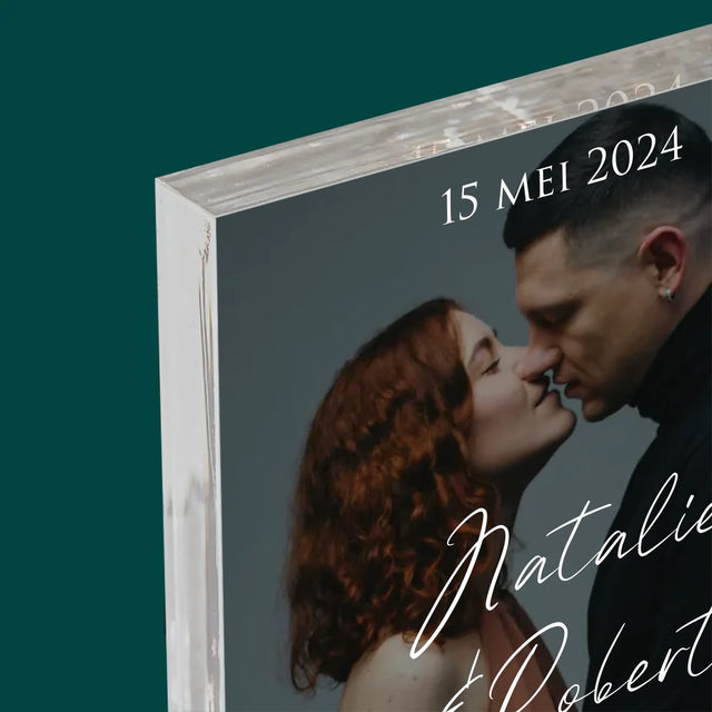 Foto En Handtekening: Trouwfoto Met Wensen - Acryl Blok