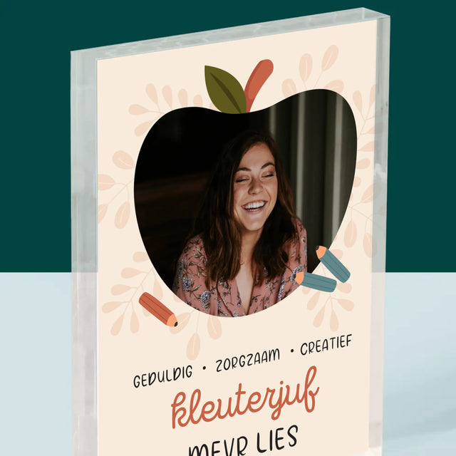 Foto En Handtekening: Kleuterjuf - Acryl Blok