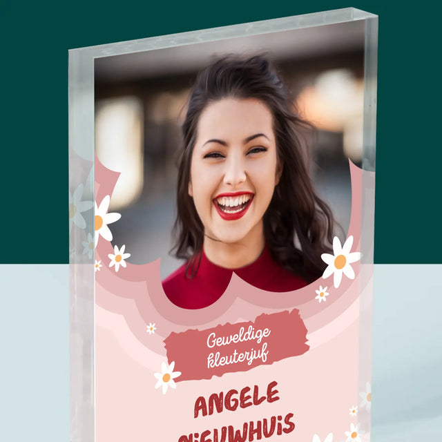 Foto En Handtekening: Geweldige Kleuterjuf - Acryl Blok