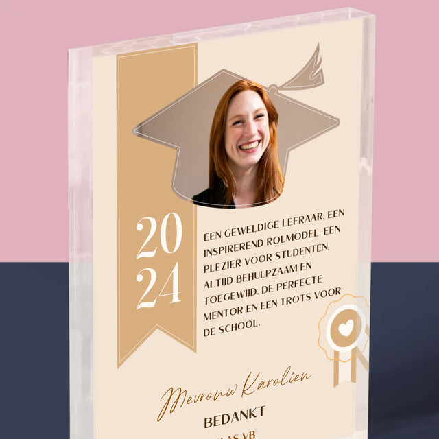 Foto En Handtekening: Diploma Voor De Leerkracht - Acryl Blok