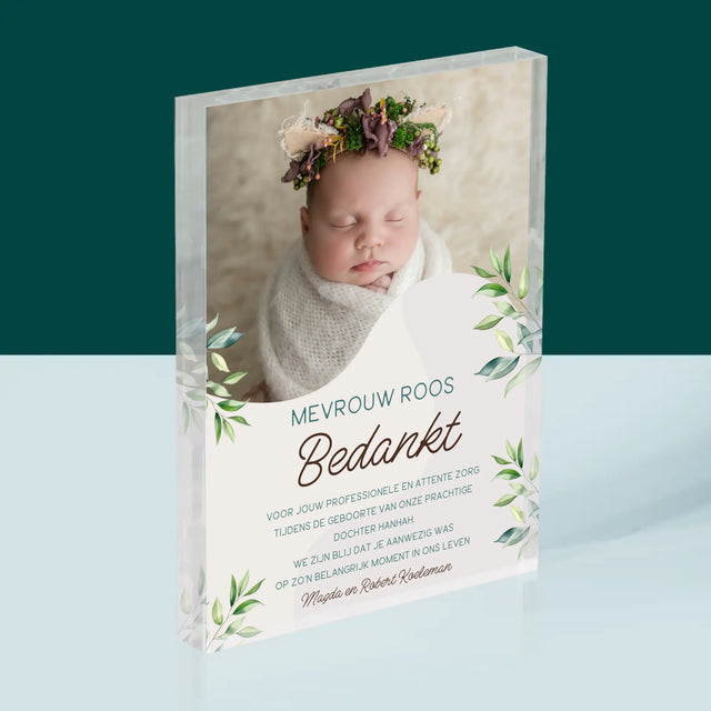 Foto En Handtekening: Bedankt Aan De Vroedvrouw - Acryl Blok