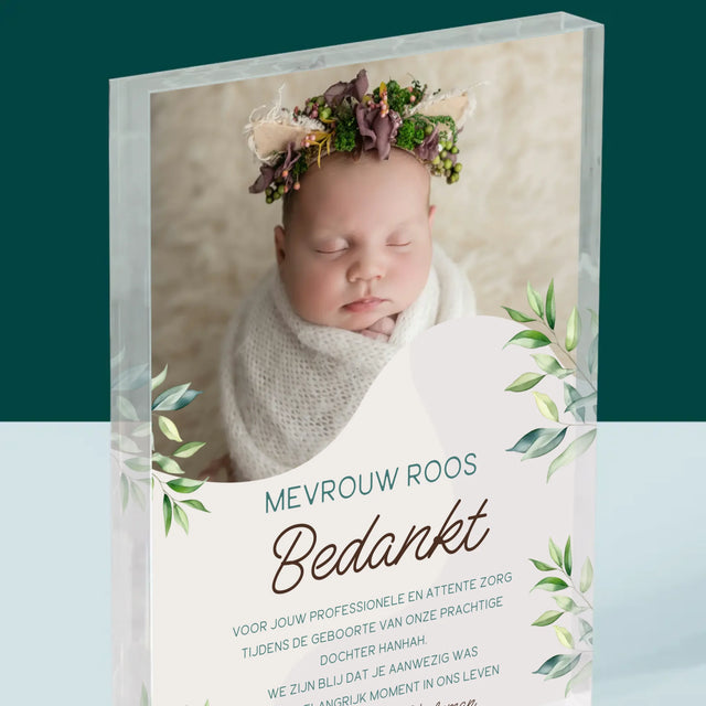 Foto En Handtekening: Bedankt Aan De Vroedvrouw - Acryl Blok