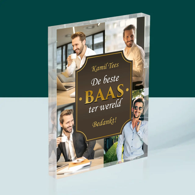 Fotocollage: De Beste Baas Ter Wereld - Acryl Blok