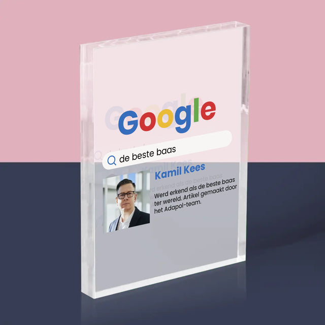 Foto En Handtekening: De Beste Baas Google-Score - Acryl Blok