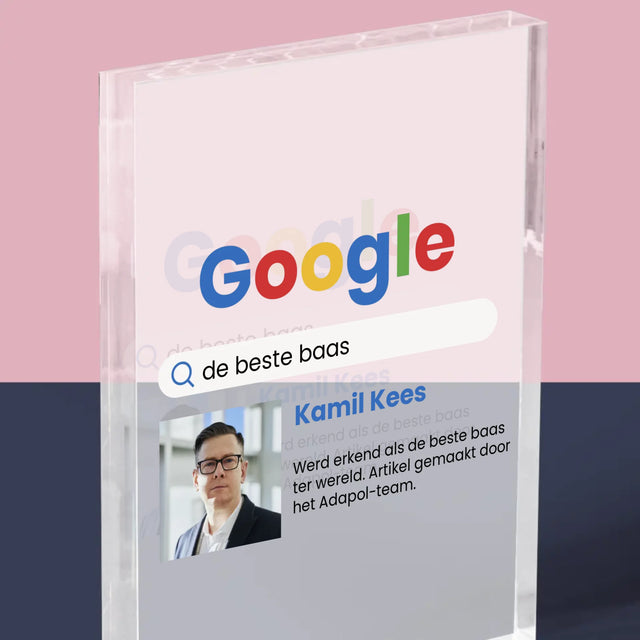 Foto En Handtekening: De Beste Baas Google-Score - Acryl Blok