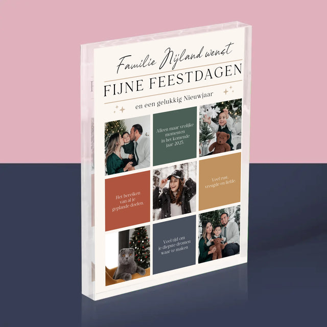 Fotocollage: Fijne Feestdagen, Wensen - Acryl Blok