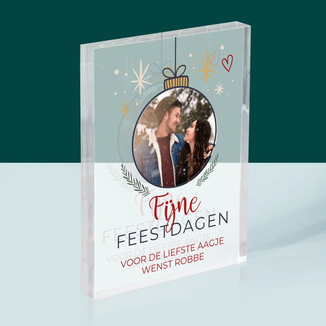 Foto En Handtekening: Fijne Feestdagen Kerstbal - Acryl Blok