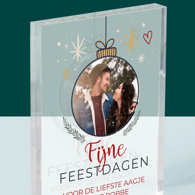 Foto En Handtekening: Fijne Feestdagen Kerstbal - Acryl Blok