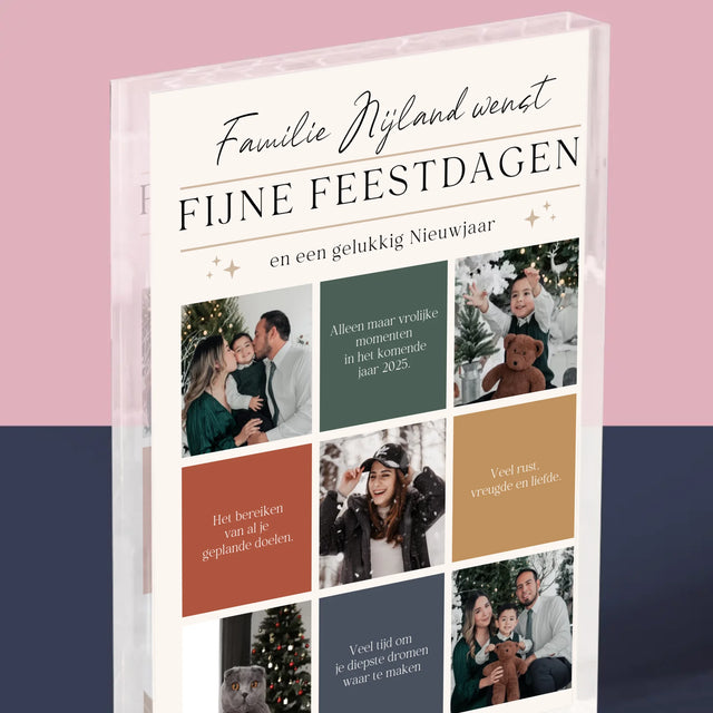 Fotocollage: Fijne Feestdagen, Wensen - Acryl Blok