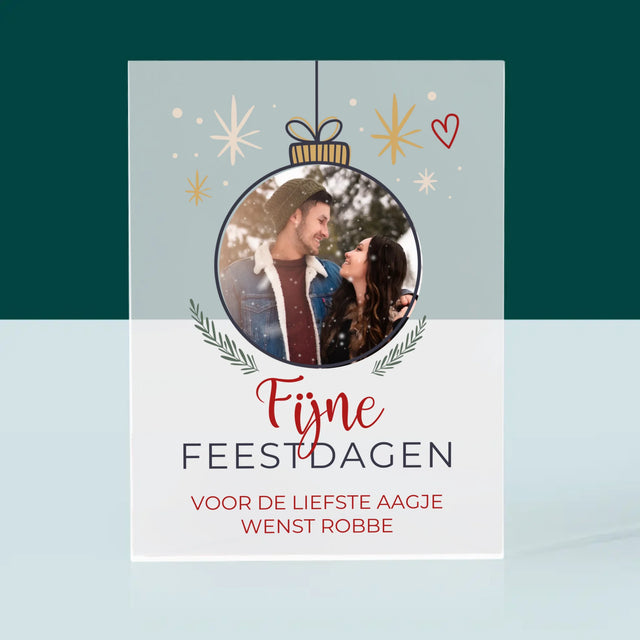 Foto En Handtekening: Fijne Feestdagen Kerstbal - Acryl Blok