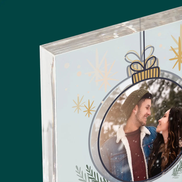 Foto En Handtekening: Fijne Feestdagen Kerstbal - Acryl Blok