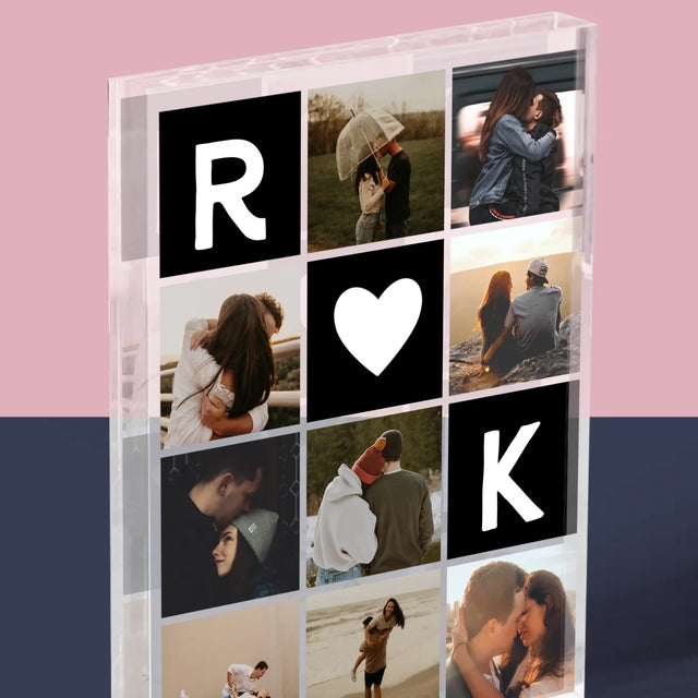 Fotocollage: Liefde Monogram Met Foto'S - Acryl Blok